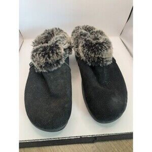 Skechers Suede Fake Fur Slide Sz 10 Thick Sole Black Shoes